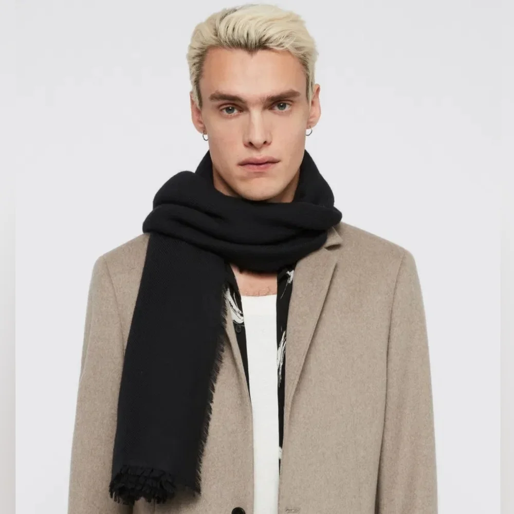 BN All Saints HUGE black solid twill Merino wool scarf